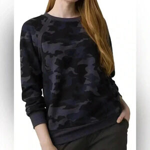 Prana Cozy Up Sweatshirt Blue Camo Size Small